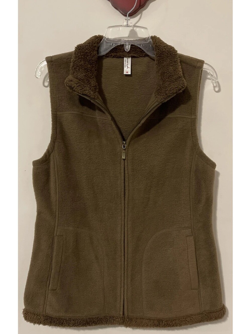Exertek Womens Size Medium Brown Fleece Zip-Up Sleeveless Warm Vest! A5240